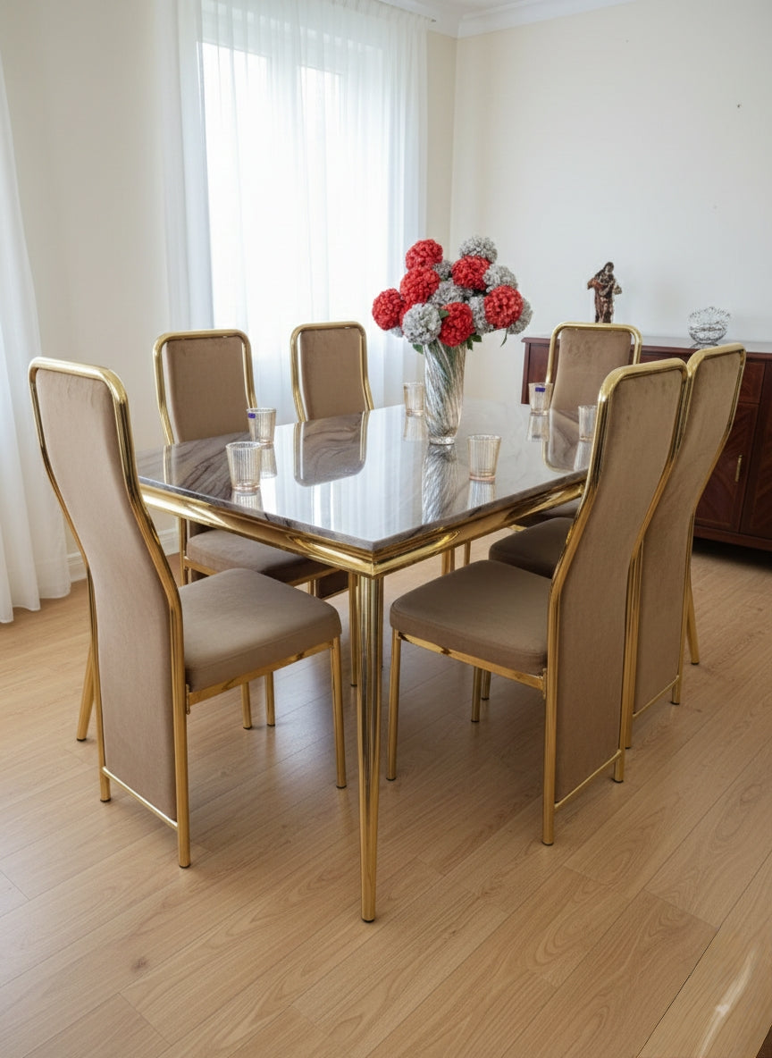 Modern 6-seater marble dining table with sleek, durable legs