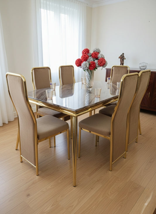 Modern 6-seater marble dining table with sleek, durable legs