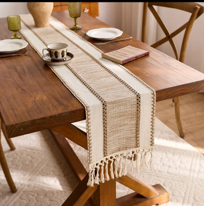 Cotton boho table runner with tassels 30×180 cm for home décor
