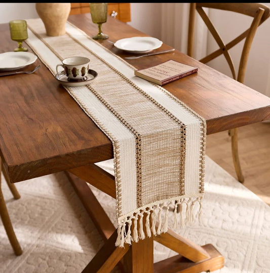 Cotton boho table runner with tassels 30×180 cm for home décor