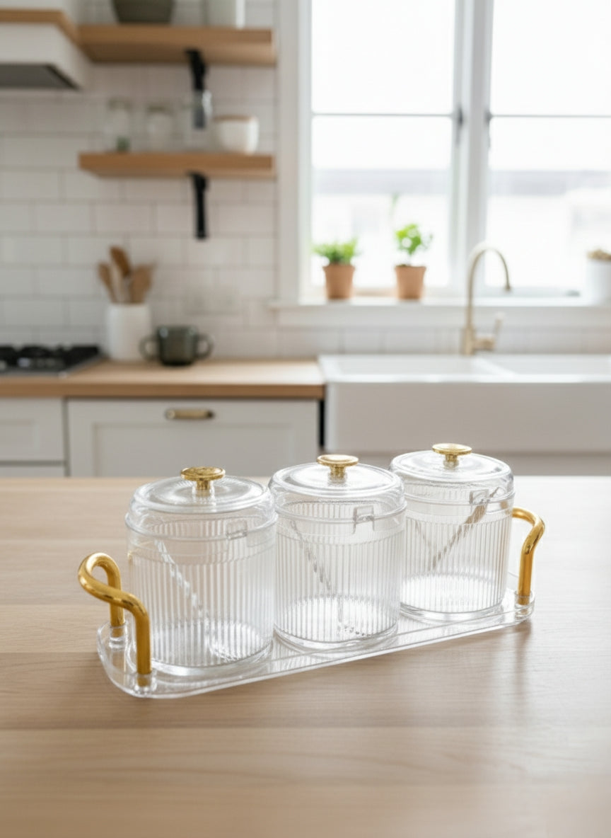 3 In 1 Elegant Sugar Dish With Golden Accents