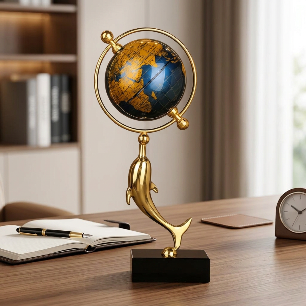 Golden Dolphin Globe Decor