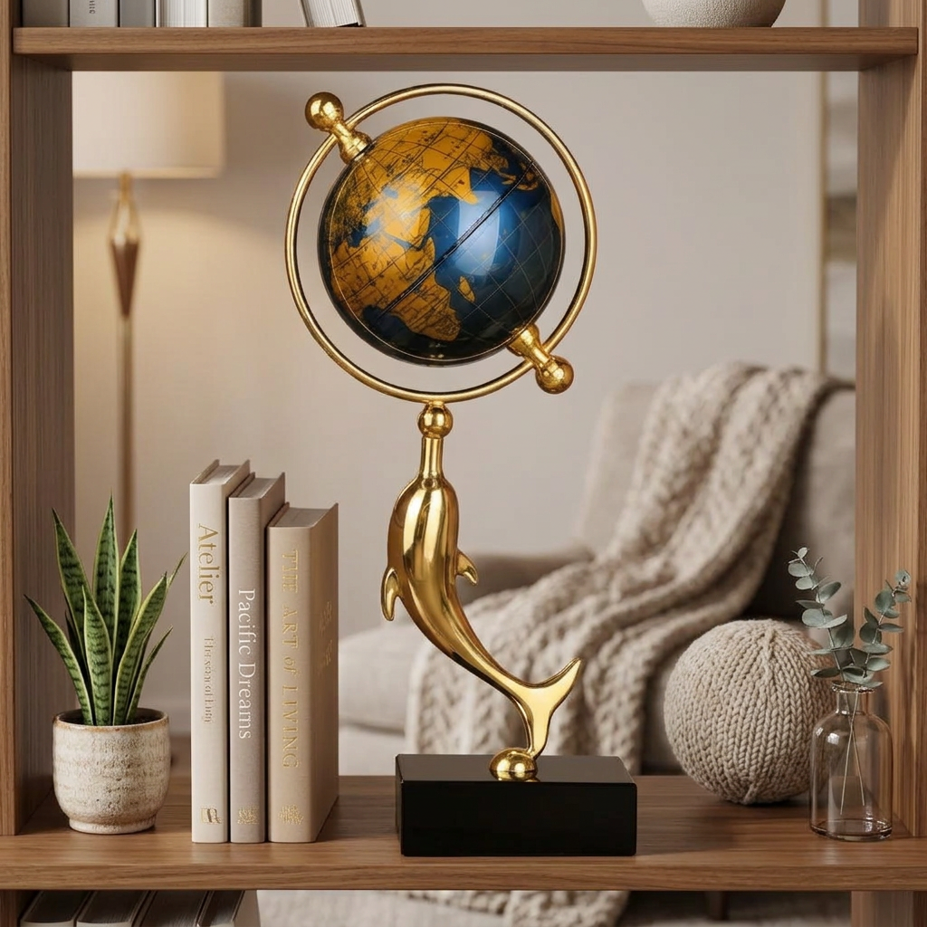 Golden Dolphin Globe Decor