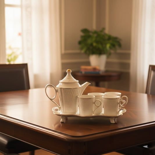 Elegant 8-piece tea set for home use.