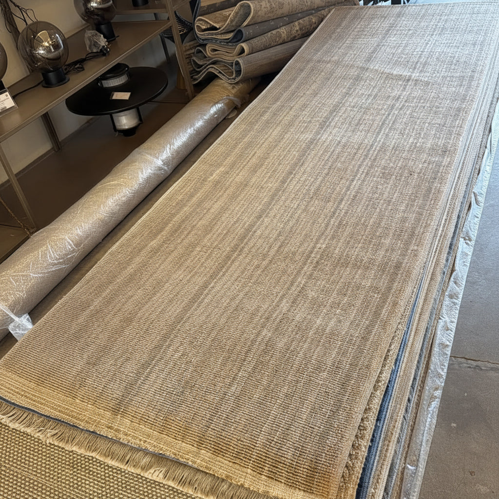 Dawood Lifestyle & Gadgets ke Timeless T01 natural beige woven jute-look corridor runner rug with subtle texture, taupe stripes and fringe