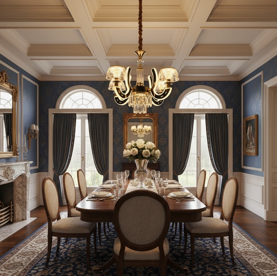 Modern gold crystal LED chandelier with three glass shades