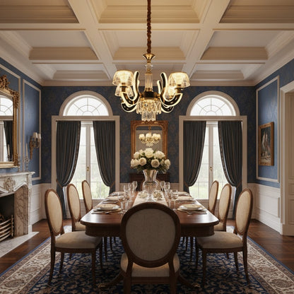 Modern gold crystal LED chandelier with three glass shades