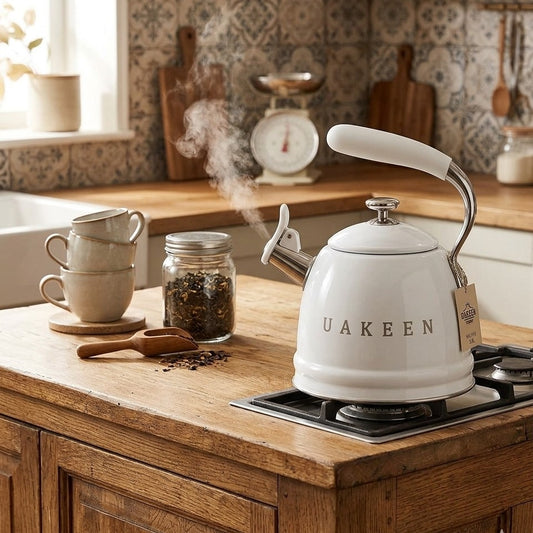UAKEEN Germany retro whistling kettle with stainless steel interior and 3.5L capacity for tea and coffee preparation