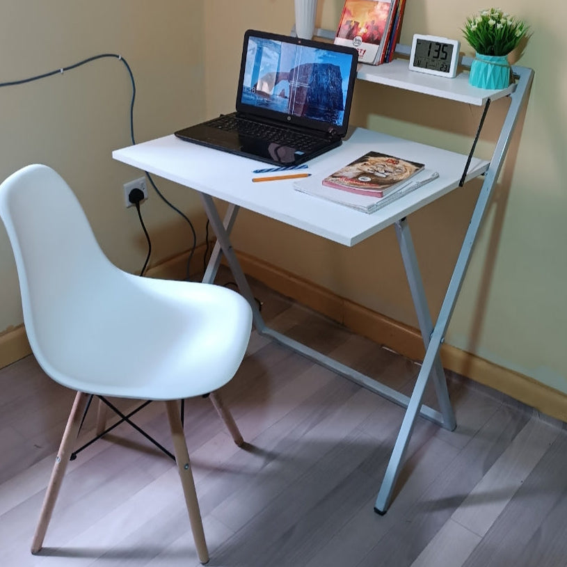 Foldable Computer Desk with Upper Storage Shelf