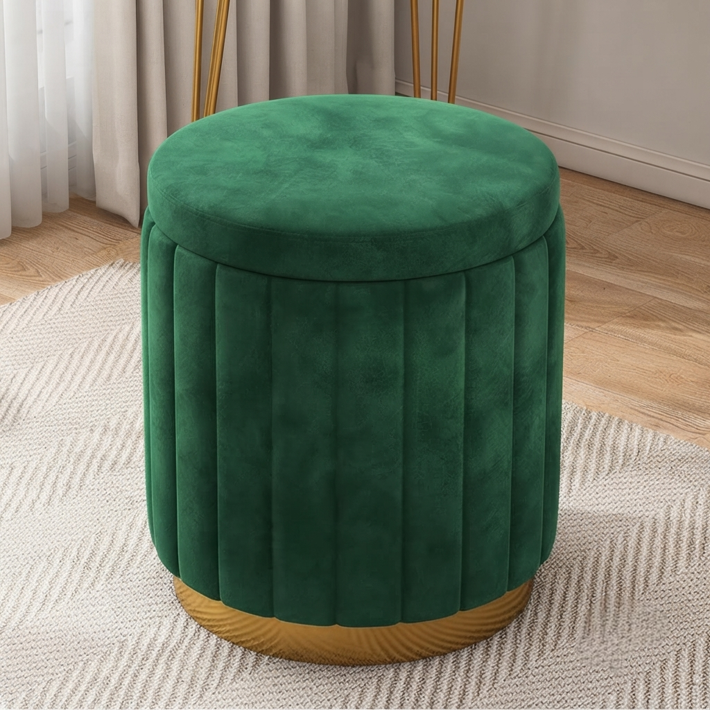 Velvet Pouf Ottoman Stool with Hidden Storage 43 × 30cm