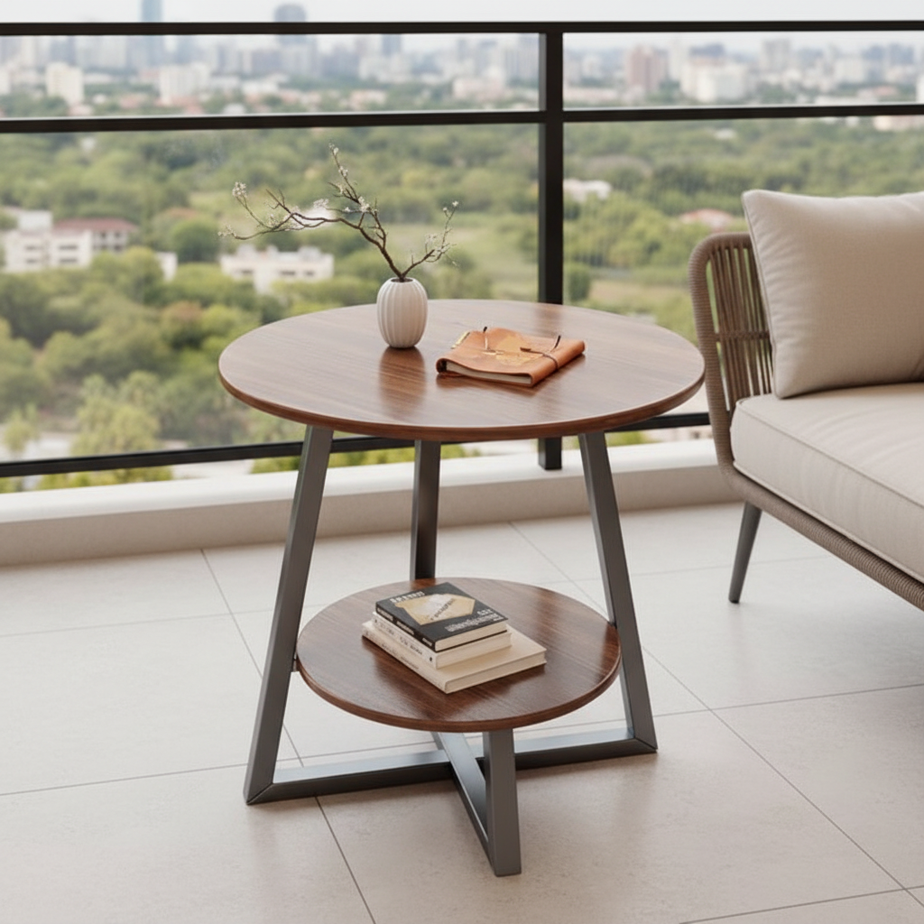 Double Layer Flower Shaped Side Table with Marble Texture