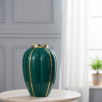 ceramic flower vase in white gold and green gold colors