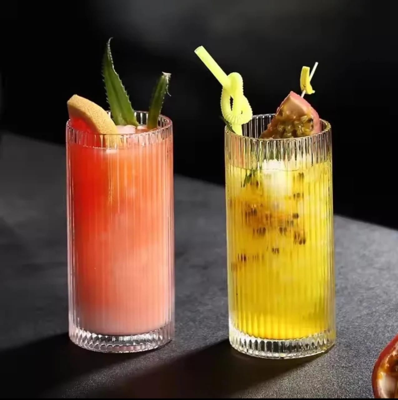 6Pcs Clear Style Ribbed Glasses Set
