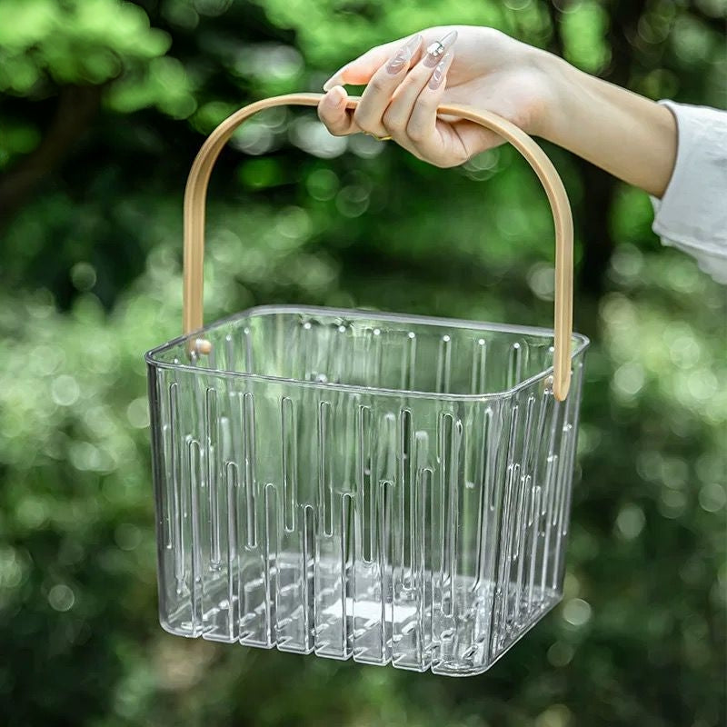 Multipurpose basket storage organizer with handle for home organization.