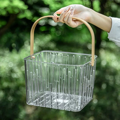 Multipurpose basket storage organizer with handle for home organization.