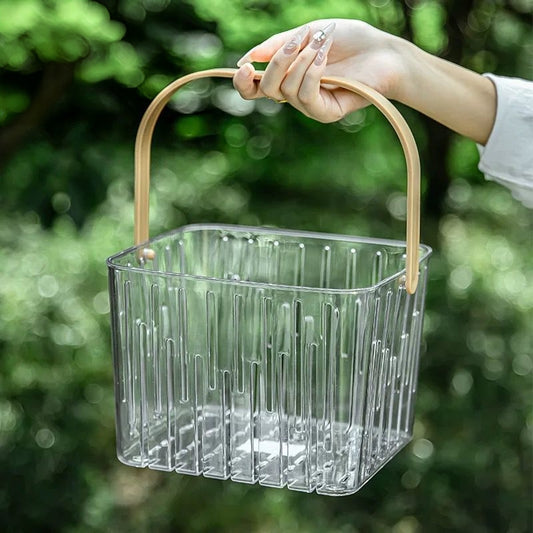 Multipurpose basket storage organizer with handle for home organization.