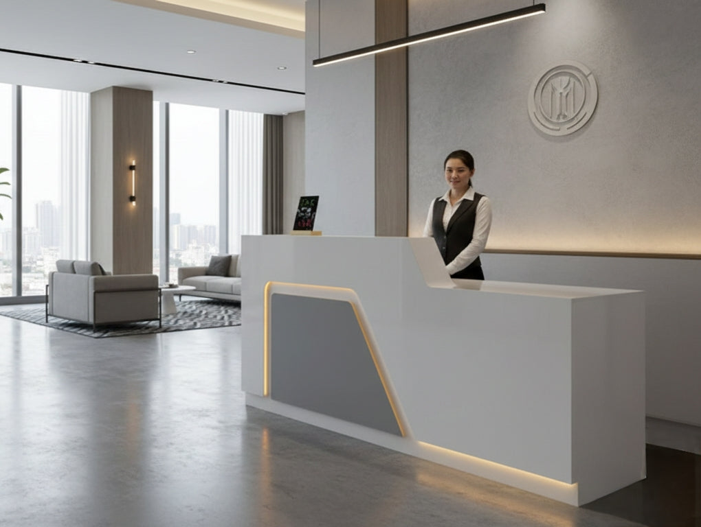 1.8-meter Reception desk with storage compartments and professional finish.