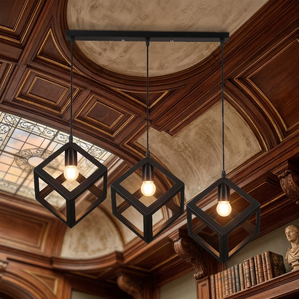 Black aluminium E27 ceiling light fixture with wide modern design for versatile interior lighting