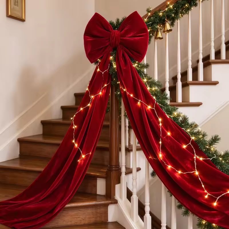 180cm Red Christmas Bow Decoration with Long Satin Ribbons