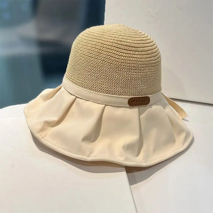 Summer Women’s Sun Protection Butterfly Knot Large Brim Face Covering Hat