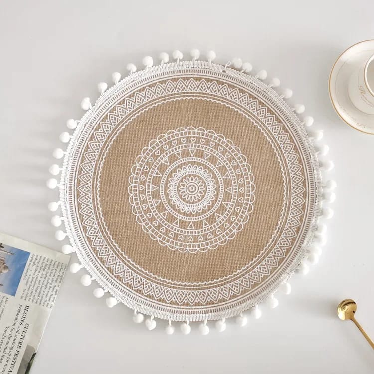 6Pcs Boho Woven Round Placemats with Tassels