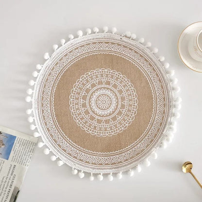 6Pcs Boho Woven Round Placemats with Tassels