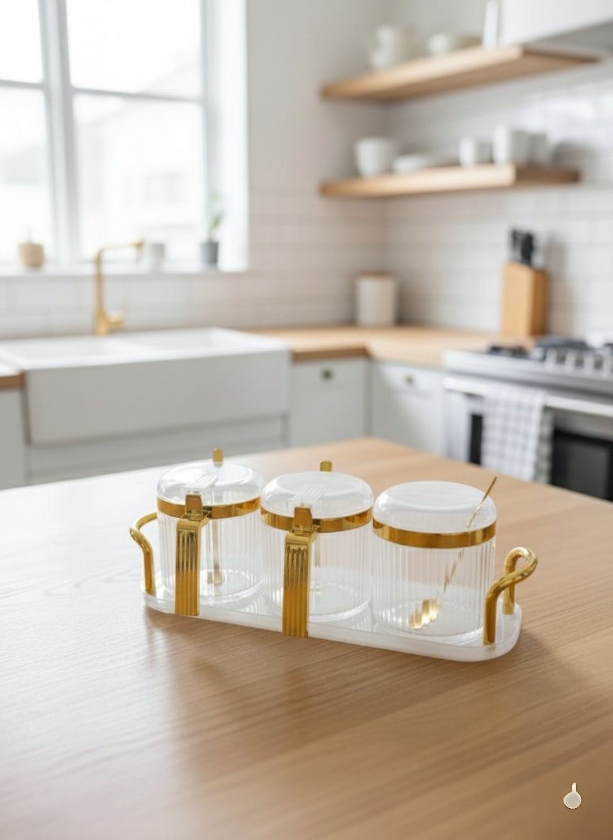 3 In 1 Canisters Dish With Golden Accents
