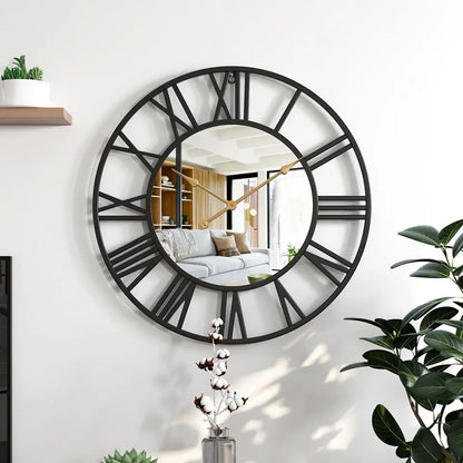 Metal Mirror Wall Clock with Roman Numerals