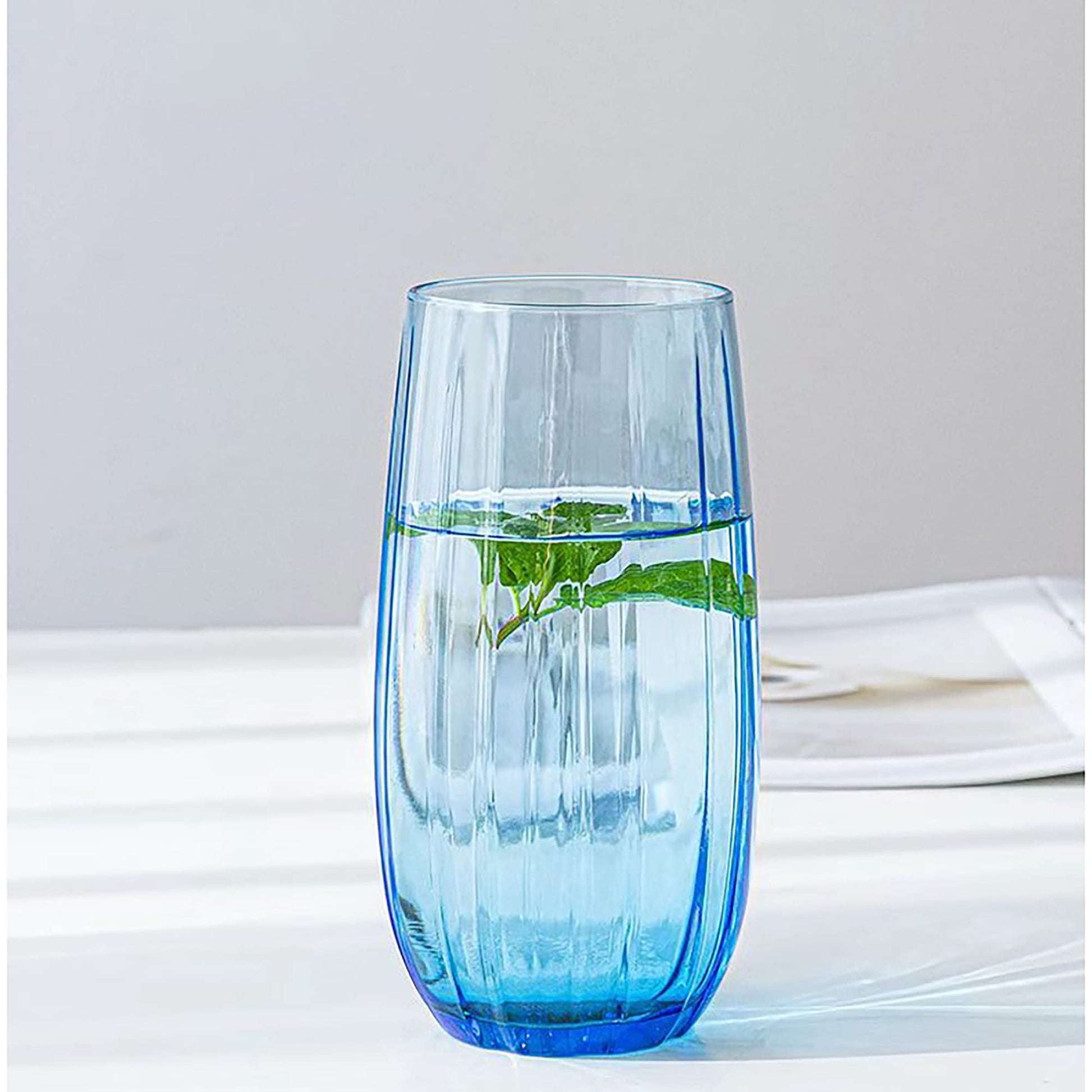 Set of 6 Delisoga tumblers with blue outline, 510 ml capacity glass cups for everyday beverages. 🥤✨