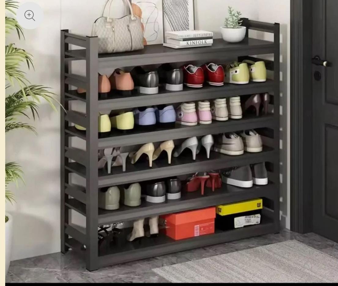 Black 5-layer full metallic shoe rack for home organization
