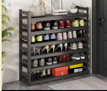 Black 5-layer full metallic shoe rack for home organization
