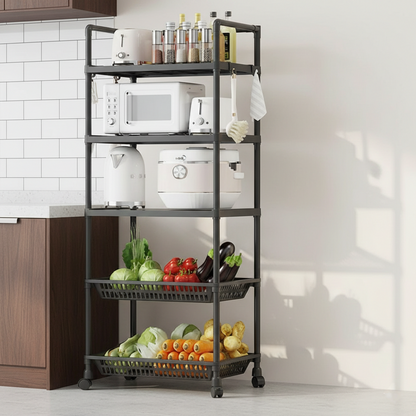 Multi-tier storage rack with rolling wheels and lockable casters