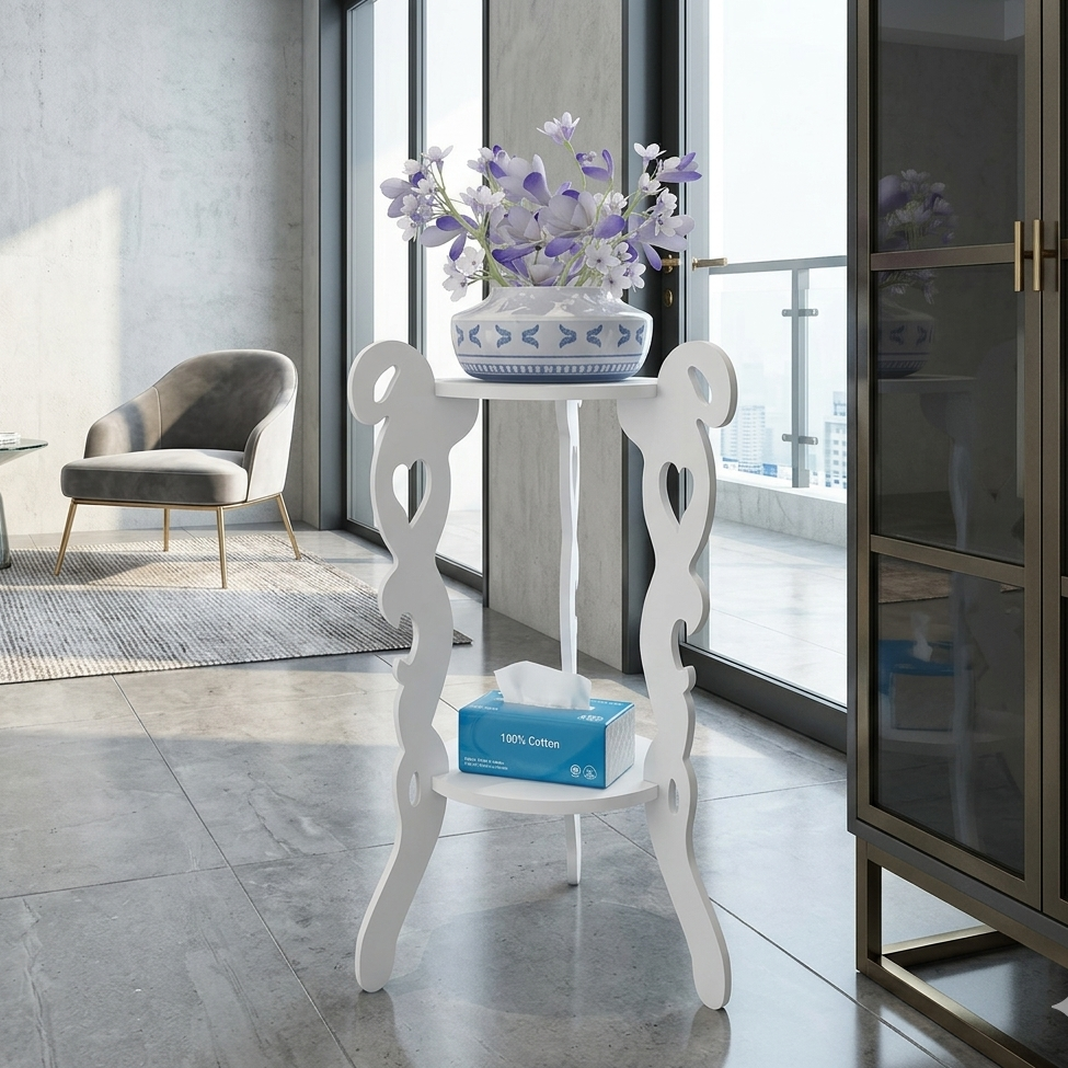 3 Legged 2 Layer White Decor Table