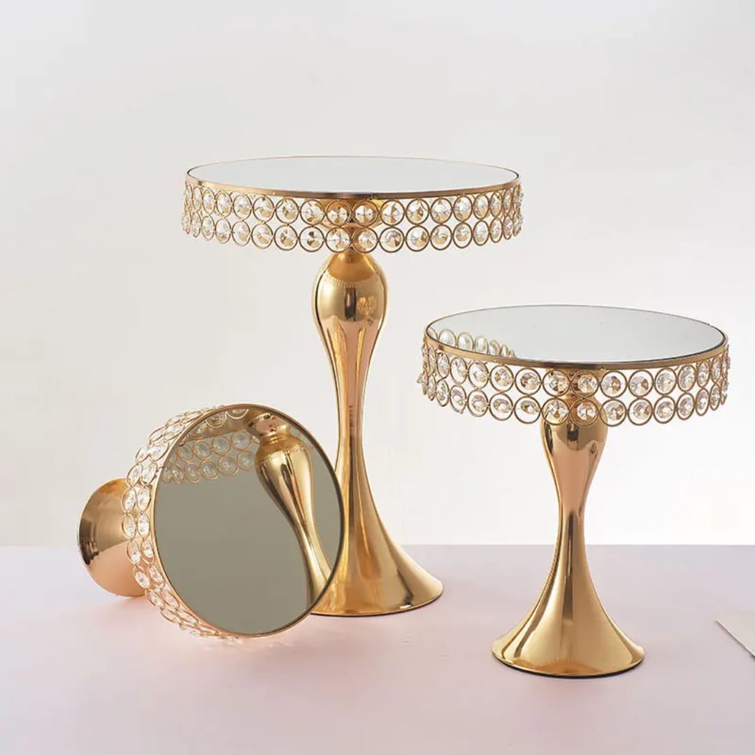 3-Piece Gold Cake Stand Set With Stainless Steel Mirror