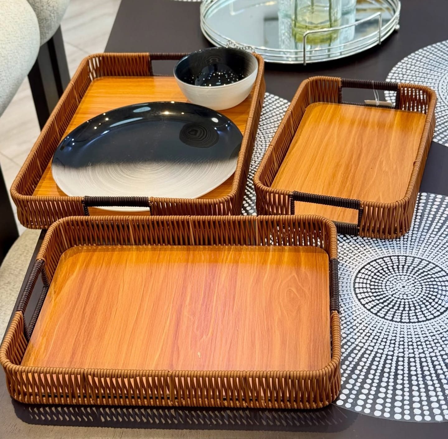 Rattan Bamboo Serving Tray with Custom Handles