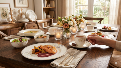 36 Piece White Flowered Ceramic Dinner Set