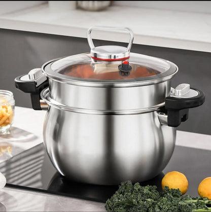 304 Triply Stainless Steel 2 in 1 Micro Pressure Cooker with Steamer Pot 8L