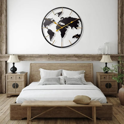 60cm Metal World Map Wall Clock Decoration