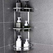 3-layer aluminum bathroom corner shelf for shower and cosmetic storage
