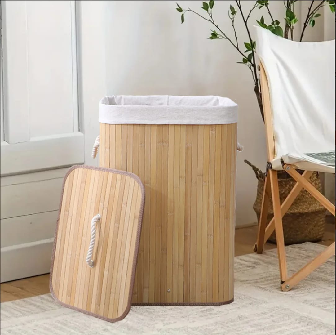 Square bamboo laundry basket and clothes organizer, 40×31×50 cm