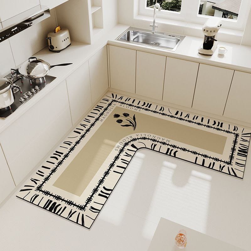 L-shape non-slip absorbent floor/kitchen mat measuring 70 x 70 x 35cm for safe and quick-drying use