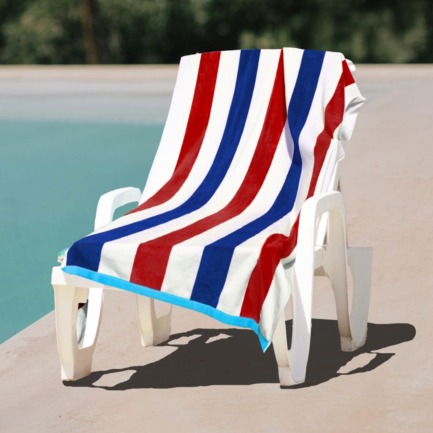 Soft striped cotton beach and pool towel with high absorbency and large size