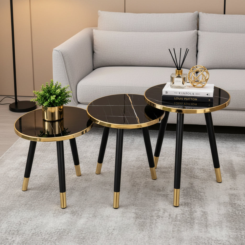 3 in 1 executive pure marble table set with multiple surfaces for living room and office use.