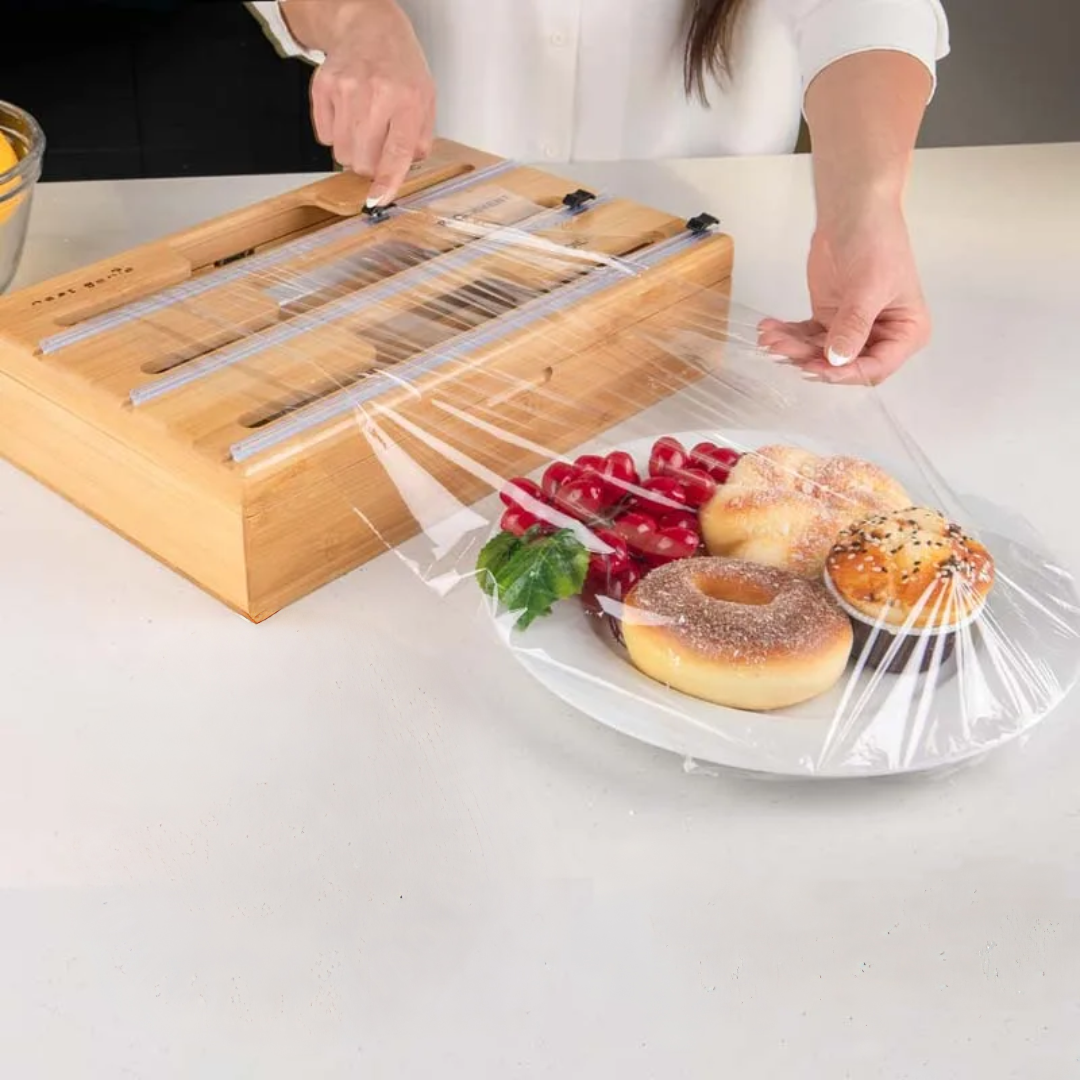 3-In-1 Bamboo Kitchen Foil Wrap With Cutter