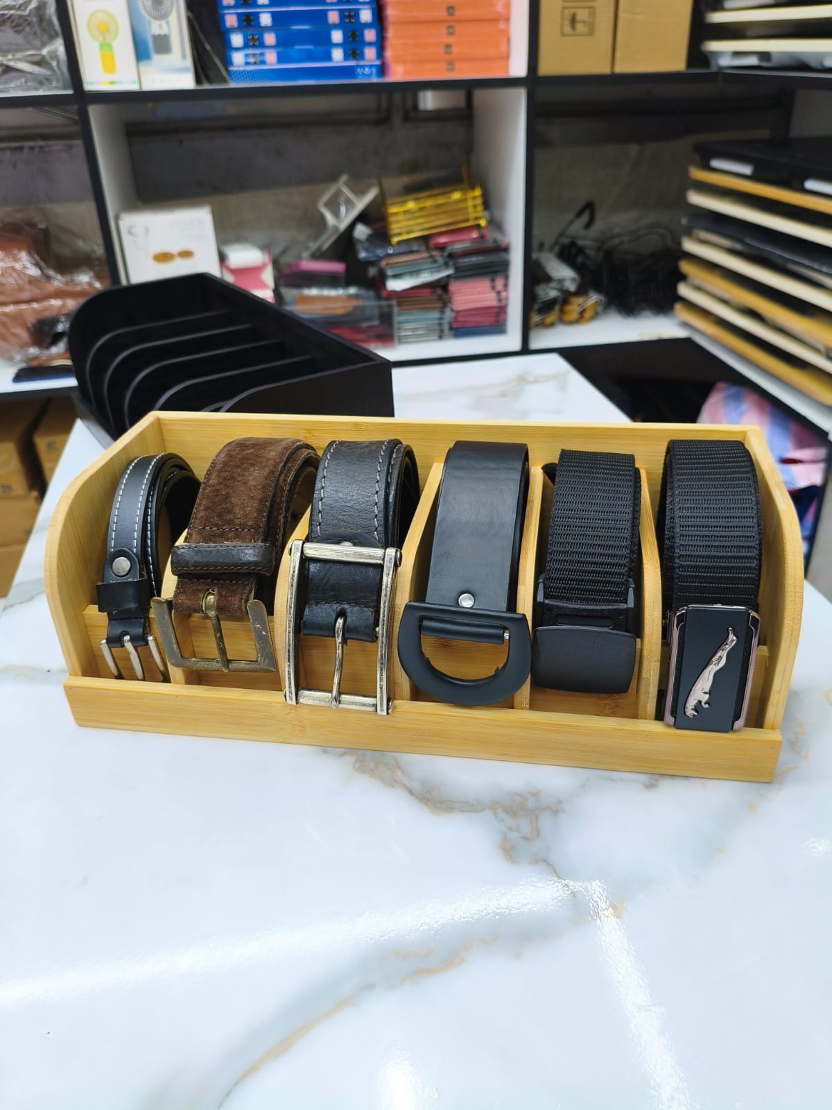 6 Slot Bamboo Belt Organizer