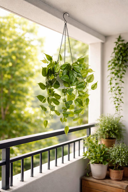 70cm Artificial hanging plant in a decorative vase.