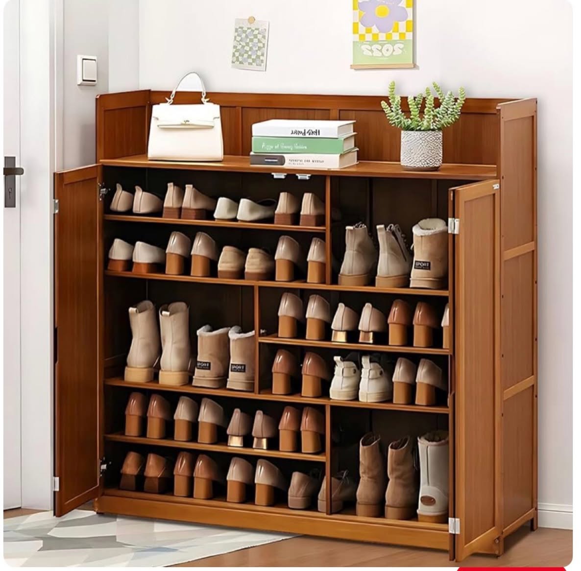 7 Layer Bamboo Shoe Cabinet with Top Storage Shelf