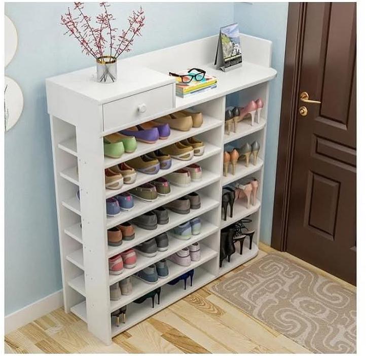 7-tier wooden shoe cabinet with drawers for organized footwear storage in entryways, bedrooms, and wardrobes.