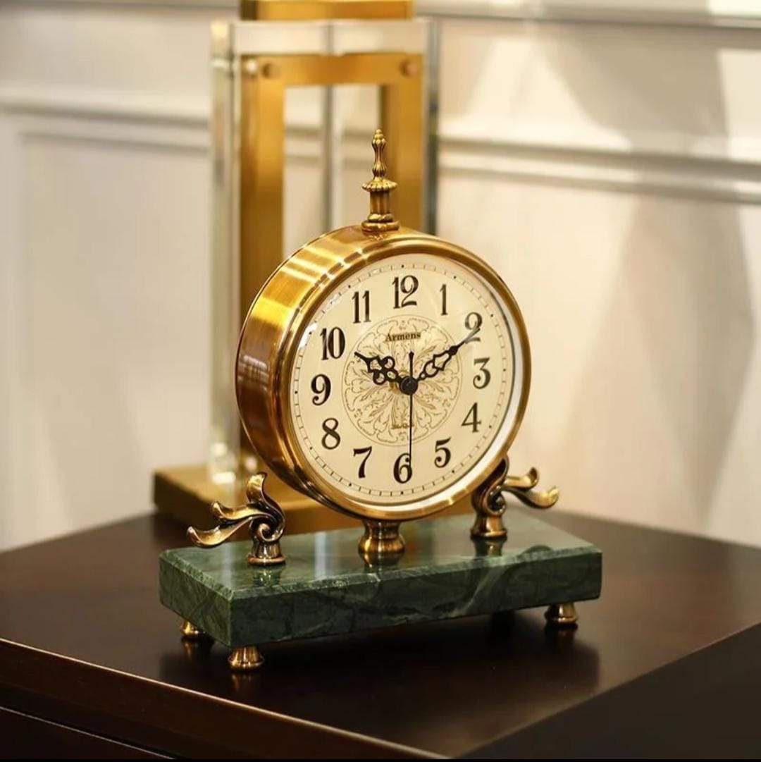 Armens European antique clock with marble base luxury decorative tabletop timepiece for home and office décor