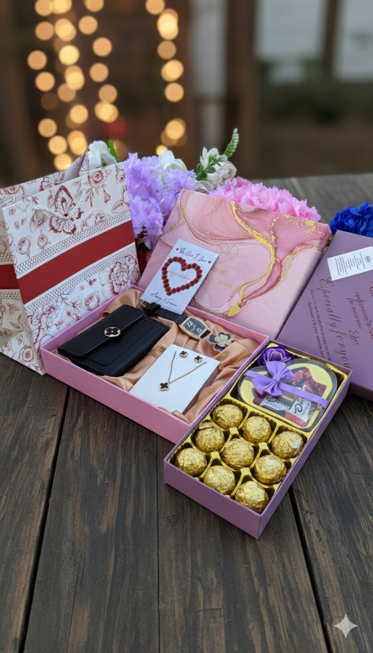 Ladies Watch, Jewellery & Chocolate Gift Set